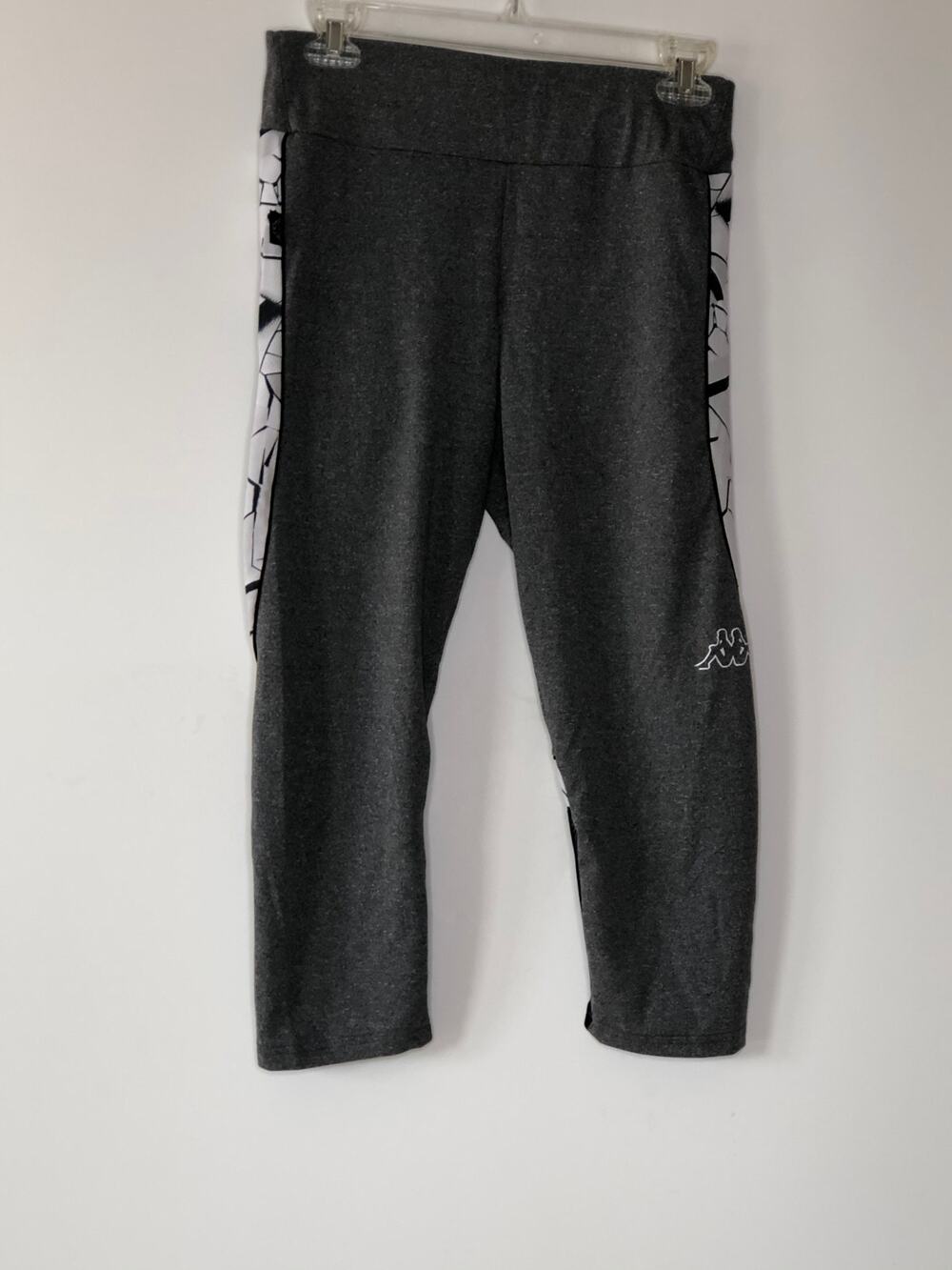 Kappa Leggings Cropped Large Gray with Black Mesh Detail